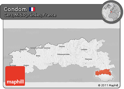 Gray 3D Map of Condom, single color outside