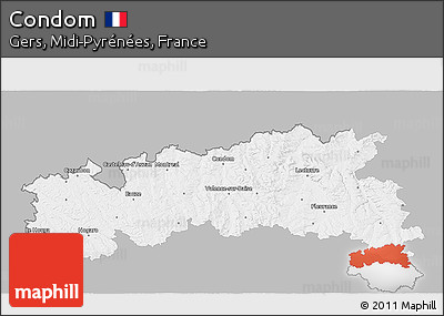 Gray 3D Map of Condom, single color outside