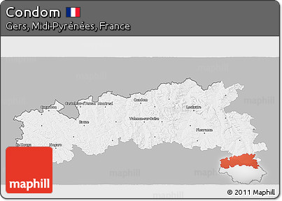 Gray 3D Map of Condom, single color outside