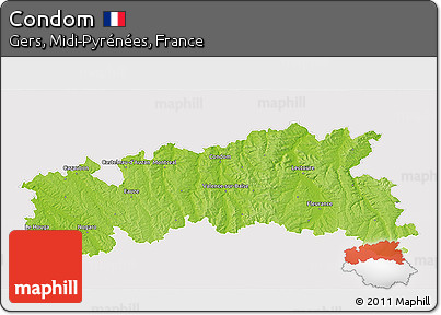 Physical 3D Map of Condom, cropped outside