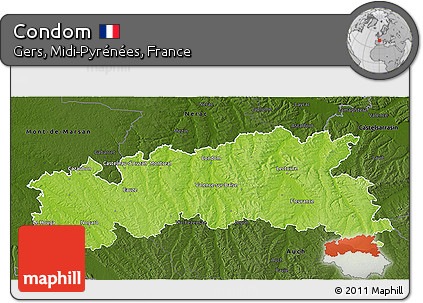 Physical 3D Map of Condom, darken