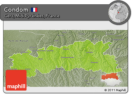 Physical 3D Map of Condom, semi-desaturated