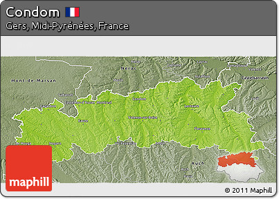 Physical 3D Map of Condom, semi-desaturated
