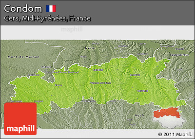Physical 3D Map of Condom, semi-desaturated