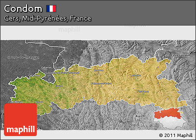 Satellite 3D Map of Condom, desaturated