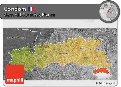 Satellite 3D Map of Condom, desaturated
