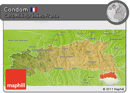Satellite 3D Map of Condom, physical outside