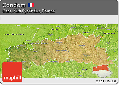 Satellite 3D Map of Condom, physical outside