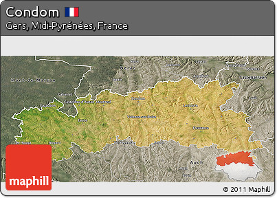 Satellite 3D Map of Condom, semi-desaturated