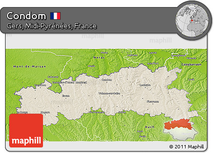 Shaded Relief 3D Map of Condom, physical outside