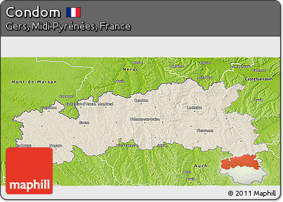 Shaded Relief 3D Map of Condom, physical outside