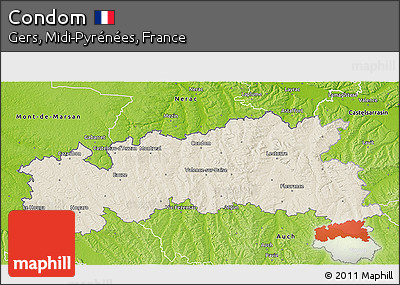 Shaded Relief 3D Map of Condom, physical outside