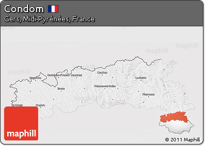 Silver Style 3D Map of Condom, single color outside