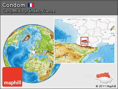 Physical Location Map of Condom, highlighted country, highlighted parent region