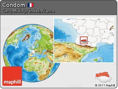 Physical Location Map of Condom, highlighted country, highlighted parent region