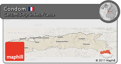 Shaded Relief Panoramic Map of Condom, lighten