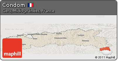 Shaded Relief Panoramic Map of Condom, lighten