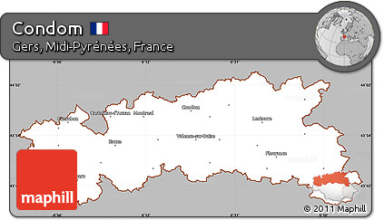 Gray Simple Map of Condom, cropped outside