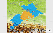 Political 3D Map of Haute-Garonne, physical outside