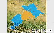 Political 3D Map of Haute-Garonne, satellite outside