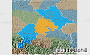 Political 3D Map of Haute-Garonne, semi-desaturated