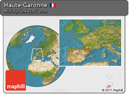 Satellite Location Map of Haute-Garonne, within the entire country