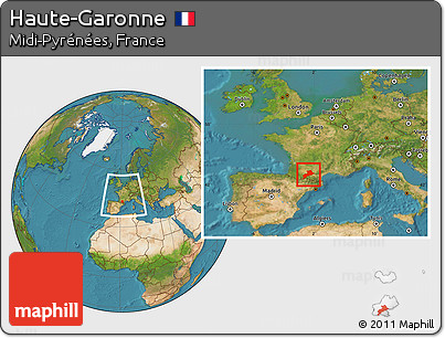 Satellite Location Map of Haute-Garonne, within the entire country