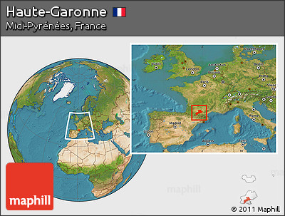 Satellite Location Map of Haute-Garonne, within the entire country
