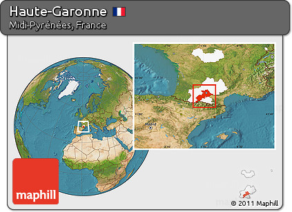 Satellite Location Map of Haute-Garonne, highlighted parent region