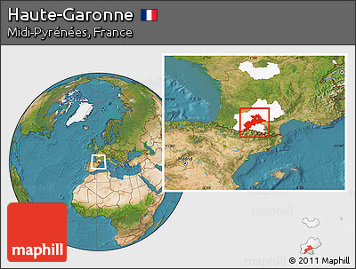 Satellite Location Map of Haute-Garonne, highlighted parent region