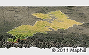 Satellite Panoramic Map of Haute-Garonne, darken, semi-desaturated