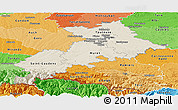 Shaded Relief Panoramic Map of Haute-Garonne, political shades outside