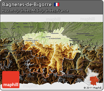 Physical 3D Map of Bagneres-de-Bigorre, darken