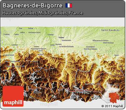 Physical 3D Map of Bagneres-de-Bigorre