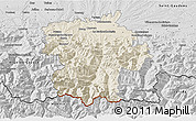 Shaded Relief 3D Map of Bagneres-de-Bigorre, desaturated