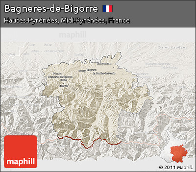 Shaded Relief 3D Map of Bagneres-de-Bigorre, lighten