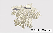 Shaded Relief 3D Map of Bagneres-de-Bigorre, single color outside