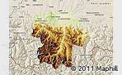 Physical Map of Bagneres-de-Bigorre, shaded relief outside