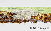 Shaded Relief Panoramic Map of Bagneres-de-Bigorre, physical outside