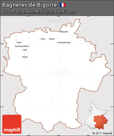 Classic Style Simple Map of Bagneres-de-Bigorre, cropped outside