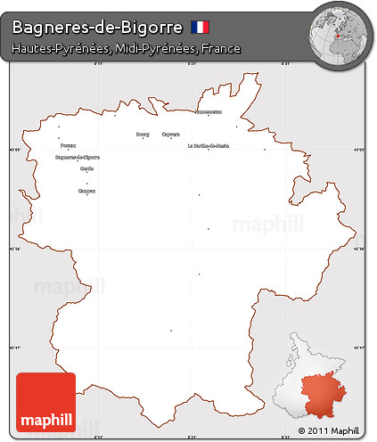Classic Style Simple Map of Bagneres-de-Bigorre, cropped outside