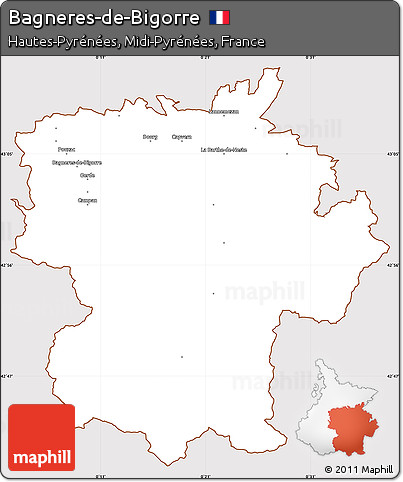 Classic Style Simple Map of Bagneres-de-Bigorre, cropped outside