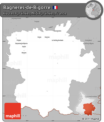 Gray Simple Map of Bagneres-de-Bigorre