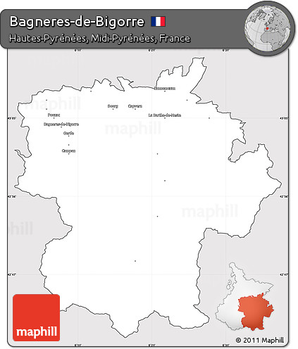 Silver Style Simple Map of Bagneres-de-Bigorre, cropped outside
