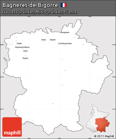 Silver Style Simple Map of Bagneres-de-Bigorre, cropped outside