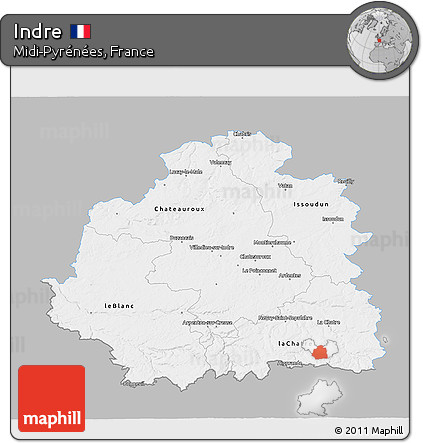 Gray 3D Map of Indre, single color outside