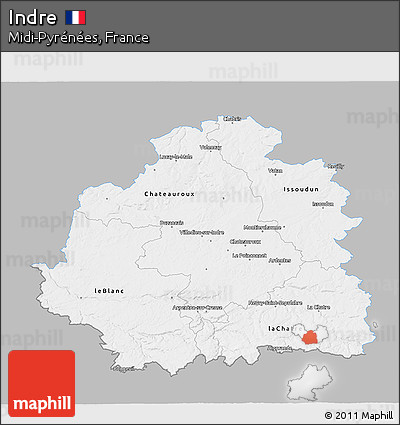 Gray 3D Map of Indre, single color outside