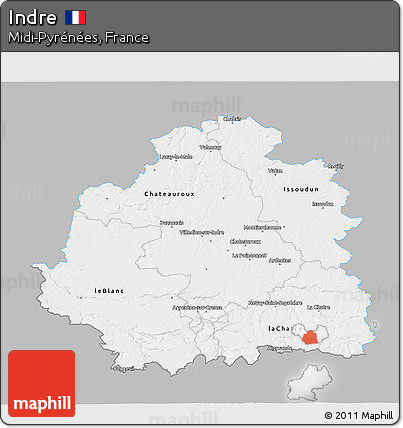 Gray 3D Map of Indre, single color outside