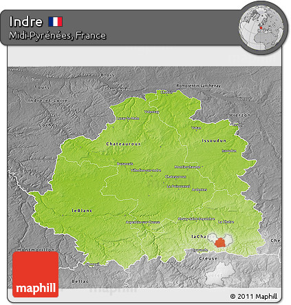 Physical 3D Map of Indre, desaturated