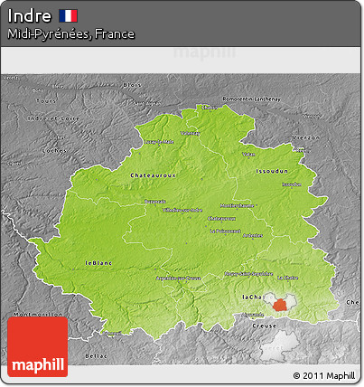 Physical 3D Map of Indre, desaturated